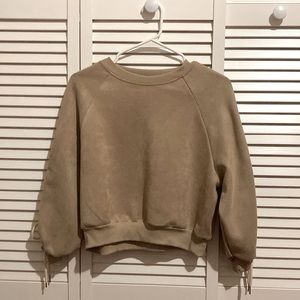 Tan Velvet Strap Long Sleeve Tops